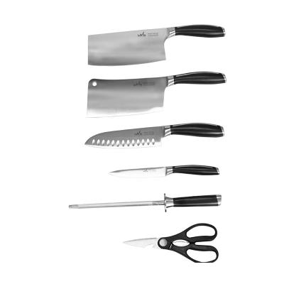 China Stocked Professional Kitchen Knife 7 Pieces Set 5Cr15MoV Blade INWY-113 Steel Handle Kitchen Chef Knife Set With Wood Knife Block for sale