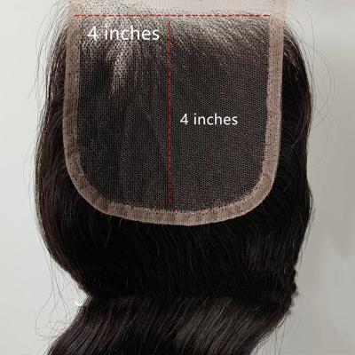 China Preplucked High Grade Wavy Hair Lace Closure 4x4 Size With Baby Hair Hair Extensions 4*4 Closures for sale