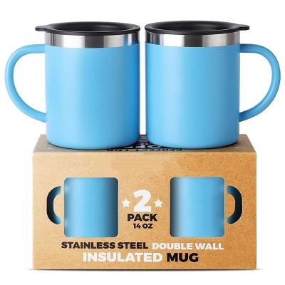 China PURPLESEVEN Factory Viable Wholesale 14oz Beer Mug Stainless Steel Double Wall Insulated Camping Coffee Mugs With Lid And Handle for sale