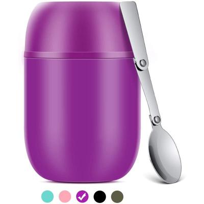 China PURPLESEVEN Factory Wholesale 16oz Viable Vacuum Insulated Stainless Steel Lunch Container Kids Thermos Food Jar With Folding Spoon for sale