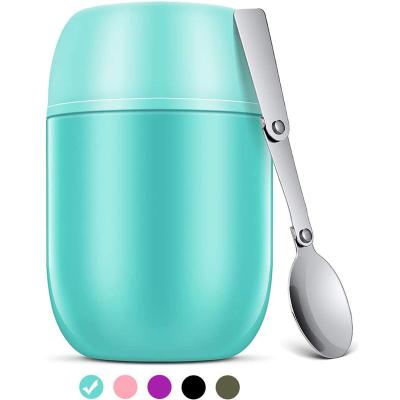 China PURPLESEVEN Sustainable Factory Wholesale Custom 16oz Vacuum Insulated Stainless Steel Lunch Box Kids Thermos Food Jar With Folding Spoon for sale