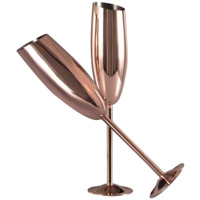 China PURPLESEVEN CLASSIC 304 18/8 Stainless Steel Rose Gold Champagne Flutes Glass set 8.2 oz Champagne Wine Flute Glasses shatterproof for sale