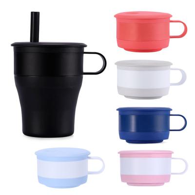 China PURPLESEVEN Travel 480ml Water Viable Retractable Portable Collapsible Collapsible Silicone Collapsible Coffee Mug With Handle for sale