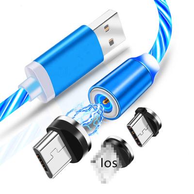 China Free Sample Magnetic Flowing Light Round Plug Cable 3 in 1 Flowing Magnetic USB Led Glow Charger Mobile Phone Charger Cable Charging Usb Luminous Cable for sale