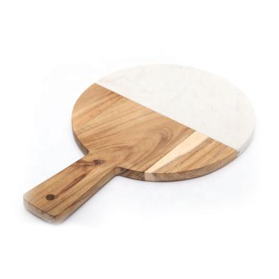 China Customized Eco Friendly Sustainable Round Marble and Acacia Cheese Wooden Cutting Board With Handle for sale