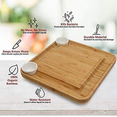 China Sustainable Natural Bamboo Cheese Board Cutting Board With Cutlery Tray Set With Slide-out Drawer for sale