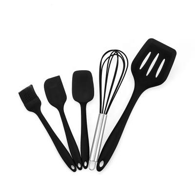 China Traditional Set of 5 Non Stick Red Kitchen Cooking Tools Silicone Heat Resistant Baking Utensils Set for sale