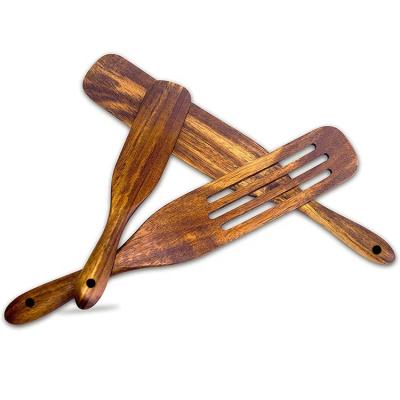 China Viable Handmade Multi-Use Utensils 3 Piece Kitchen Spatula and Spoons Acacia Wood Spurtle Set for sale