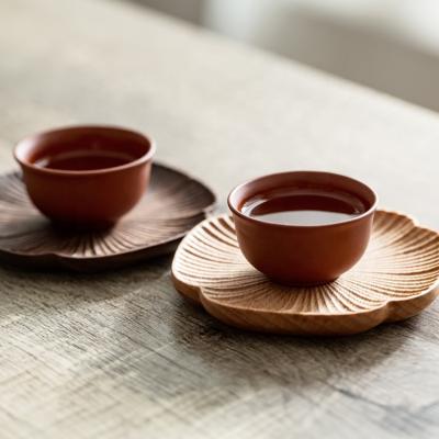 China Table Decor Beech Wood Black Walnut Octagon Flower Tea Cup Sustainable Leaf Shaped Wooden Coaster For Drinks for sale