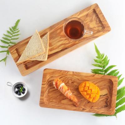 China Rectangular Natural Olive Wood Serving Tray Restaurant Home Decor Wholesale Hotel Tableware Buffet Food Fruit Tray for sale