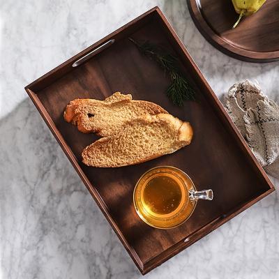 China Solid Wood Storage Tray Black Walnut Serving Tray Hotel Home Decor Restaurant Small Items Storage With Handle For Tea Coffee Bread for sale