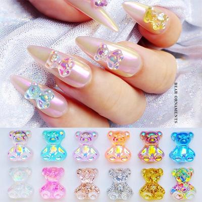 China Finger Decoration Oosi Of Cartoon Mini Bear Nail Art Festival Holiday 6mm, 8mm, 10mm Candy Colored Shimmer Kawaii Transparent Resin 3d Bear Nail Charms Lovely for sale