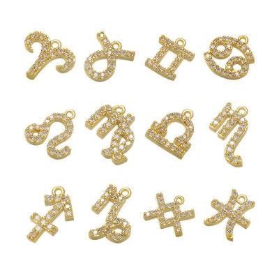 China Luxury Designer DIY Festival Holiday Finger Decoration Oosi Nail Supply Shining Zircon Diamond 12 Constellations Sign To Dangle Nail Charms For Nail Art Decorations for sale