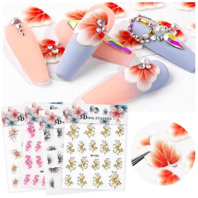 China 2021 Festival Holiday Finger Decoration New Oosi Nail Sticker Craft 5D Emboss Luxury Nail Art Decals Nail Sticker Flower Decorations for sale