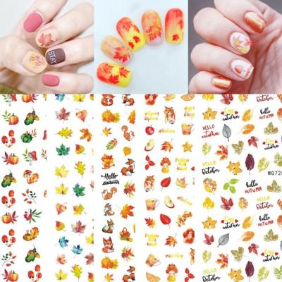 China 2021 Oosi Thanksgiving Christmas Festival Nail Art Sticker 3d Maple Festival Holiday Finger Decoration Leave Turkey Pumpkin Nail Sticker for sale