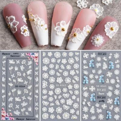 China Festival Holiday Finger Decoration Japan Oosi Style 5d Nail Art White Butterfly Love Flower Bride Stickers 2022 5d Embossing Embossing Flower Nail Stickers Nail Art for sale