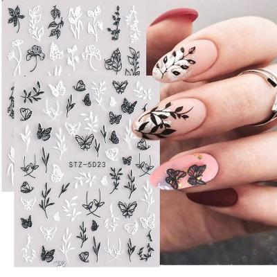 China Festival Holiday Finger Decoration Oosi De Fashion Girls Custom Nail Art Stickers 5d Embossed Rose Flower Butterfly Sexy 5d Embossed Nail Stickers for sale