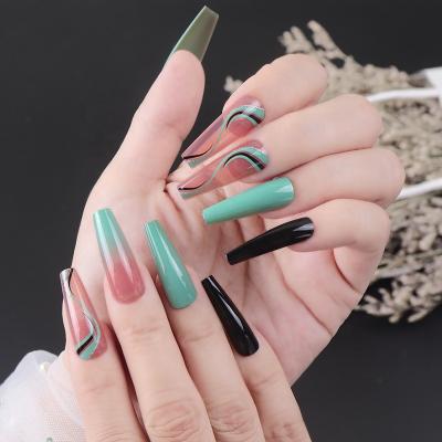 China French Design Sapphire Green Black Color Jelly French Design French Design Sapphire Green Black Color Jelly Press On Nails For Woman Fake Finger Tips for sale