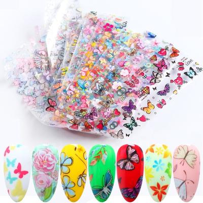 China New Designs 10 Different Festival Holiday Finger Decoration Oosi Colorful Butterfly Nail Foil Decals Set Starry Paper Nail Art Set Fashion Butterfly&Flower Foil for sale