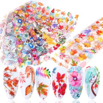 China Festival Holiday Finger Decoration Oosi De Fall Winter Mixed Maple Leaves And Flower Bloom Designs Nail Foil Set Mixed Flower And Leaf Designs Foil Nail Art for sale