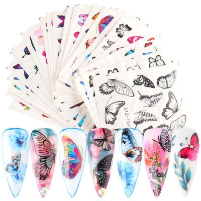 China New Festival Holiday Finger Nail Decoration Oosi 30pcs Butterfly Nail Water Stickers Shape Nail Sticker Butterfly 3d Water Slide Transfer Decals Paper for sale