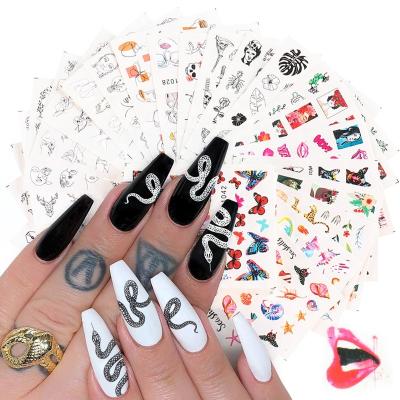 China 16pcs Oosi Water Sticker Transfer Festival Holiday Finger Decoration Nail Set Animal Nail Art Stickers Water Colorful English Letter Snake Butterfly Decals Set for sale