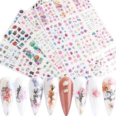 China New Festival Holiday Finger Nail Decoration Oosi Decal Sticker Supplies Spring Blooming Flower Leaf Water Slide Decals Summer Water Transfer Nail Sticker Decals for sale