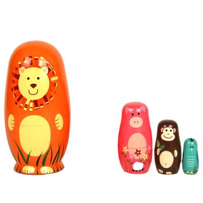 China Europe 5 Pieces Small Wooden Different Model Nesting Items Cute Handmade Large Matryoshka Dolls Doll Animals Model Toy Gift for sale