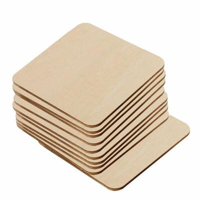 China Europe Square Shape Wood Coasters Plain Decorative Craft Blanks Square Unfinished Building Model Square Wood Craft for sale