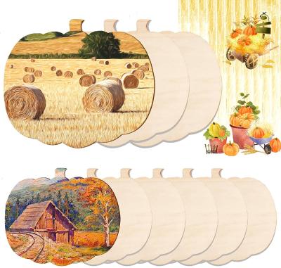 China Europe Pumpkin Wooden Cutout Craft Blank Unfinished Wooden Pumpkin Shape For Thanksgiving Party DIY Decoration for sale