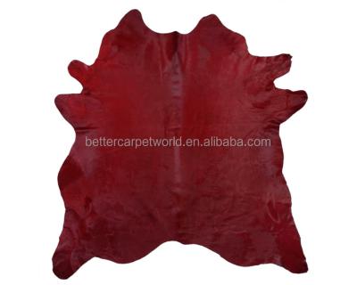 China Modern Red Leather Hair On Rug Hand Tufted Cowhide Rug for sale