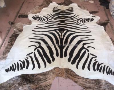 China Real Zebra Modern Short Pile Pattern Cowhide Blanket Rug, Zebra Cowhide Printed Rug for sale