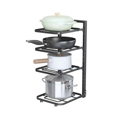 China Expanding Pot Holder Rack Adjustable Rack Pan Organizer Cabinet Shelf Storage Kitchen Organization 2/3/4 Tiers for sale