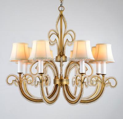 China Modern Luxury Bronze Finished Contemporary Crystal Chandeliers With White Fabric Shade For Villa ETL84034 for sale