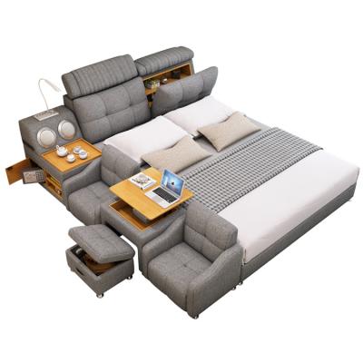 China Durable Custom Design Leather Bed Frame Solid Wood Multifunctional Tatami Sofa Bed Storage With Massage Music for sale