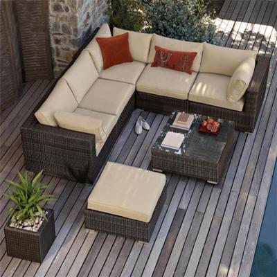 China Outdoor Corner Sofa Set Modern Nordic Terrace Leisure Hotel Furniture 1 2 3 Seater PE Rattan Garden Sofa for sale