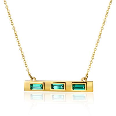 China FASHIONABLE Luxury Gold Color Green Stone Women Necklaces Stainless Steel Square CZ Necklace For Women Necklace Jewelry Gift for sale