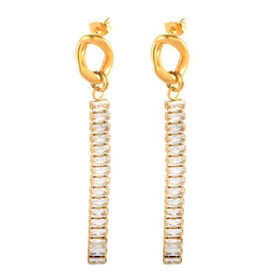 China FASHIONABLE Luxury Shiny Tassel Drop Earrings Full Zircon Square Stud Zircon Chain Earrings For Women Fashion Wedding Jewelry for sale