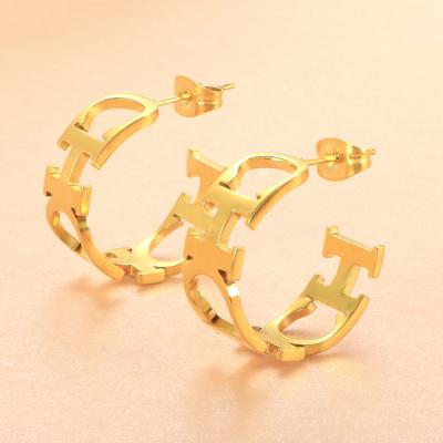 China FASHIONABLE Luxury Gold Plated C Shape Stainless Steel Cuff C Shape Earrings Letter Stud Earrings For Women Fashion Jewelry Gift for sale