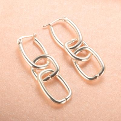 China Wholesale Vintage FASHIONABLE Women's Jewelry Stainless Steel Link Chain Dangle Luxury Rectangle Drop Pendant Circle Earrings for sale