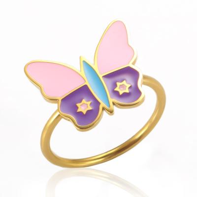 China Cute Trendy Animal Ring Pink Purple Cute Enamel Ring For Women Girl Fashion Butterfly Party Wedding Ring Jewelry Gift for sale