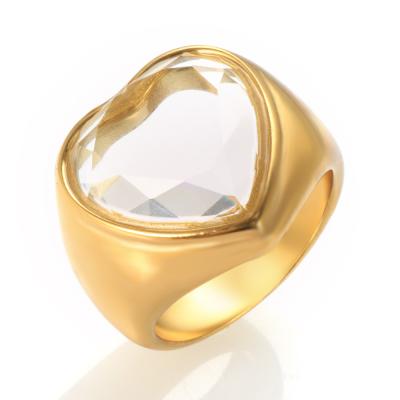 China Wholesale Big Heart Ring Romantic Minimalist Cubic Zircon Gold Plated Ring Fow Women Wedding Jewelry Gift for sale