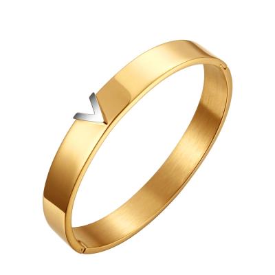 China Trendy Trendy Stainless Steel Rose Gold Color Bracelets & Bangles For Woman With Letter V Jewelry Brand Luxury Wedding Party Gift for sale