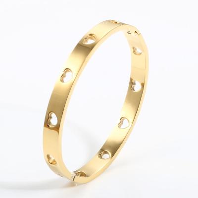 China Wholesale FASHIONABLE Jovo Stainless Steel Love Wedding Anniversary Charmed For Gold Plated Bangle Bracelet for sale