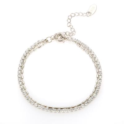 China TRENDY CZ Crystal Color Link Chain Wedding Bracelet Stainless Steel Silver Double Layer Bracelet for Women Girl Fashion Jewelry Gift for sale