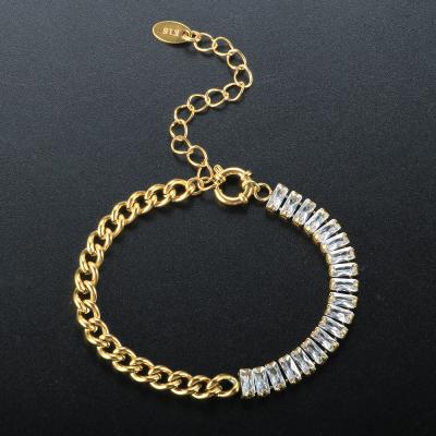 China FASHIONABLE Luxury Gold Stainless Steel Full Zircon Women Splicing Chain Bracelets For Women Shape Bracelet Jewelry Gift for sale