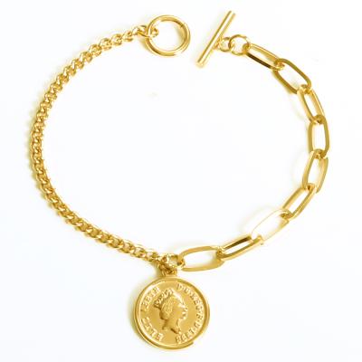 China TRENDY JOVO LOVE Coin Charm Bracelets Gold Color O T Link Chain Bar Bracelets For Women Men Bracelet Jewelry Gift for sale