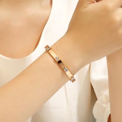 China Wholesale Jewelry TRENDY 18K Crystal Bracelets Gold Plated 2022 Stainless Steel Fashion Zircon Love Cuff Bracelets for sale