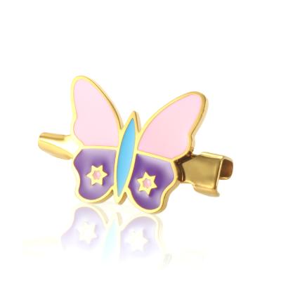 China TRENDY Pink Butterfly Enamel Fashion Purple Oil Drip Brooch Pin For Women Lady Daily Party Jewelry Gift for sale