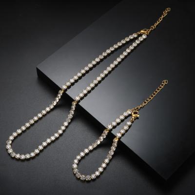 China 316L Stainless Steel Trendy Luxury Cubic Zircon Choker Necklace Fashion Rhinestone Bracelet For Women Wedding Jewelry Set Gift for sale